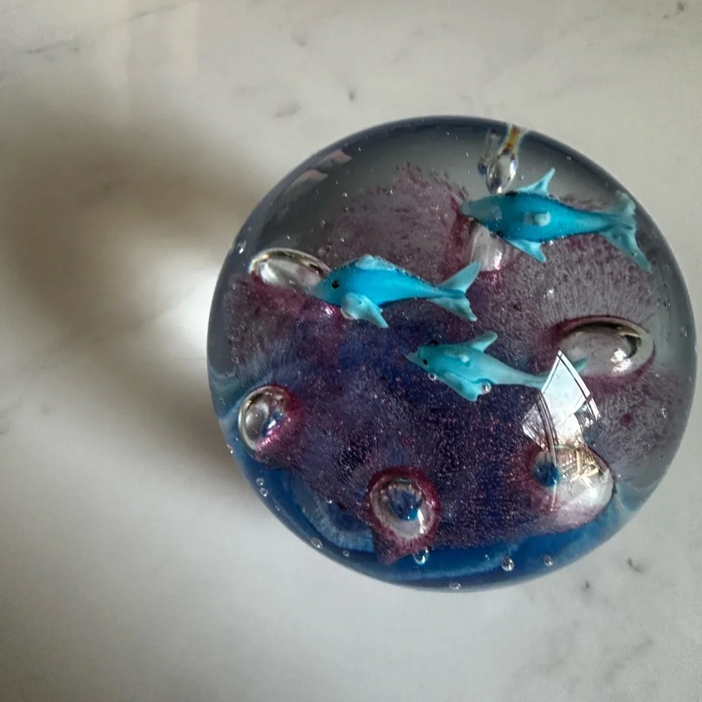 Aquarium art glass paperweight under the sea